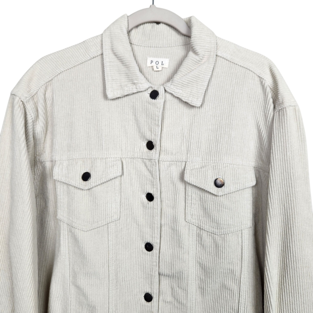 POL Leaving It All Behind Corduroy Jacket Cream Shacket Boho Womens Size Large - Picture 3 of 11